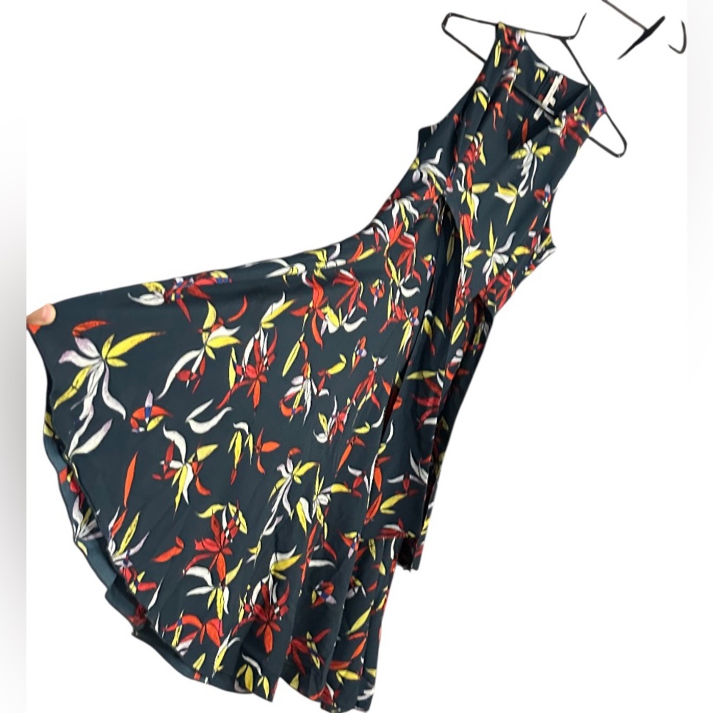 RACHEL Rachel Roy Leaf Print Tie Front or Back Sleeveless Midi Dress - Picture 3 of 8